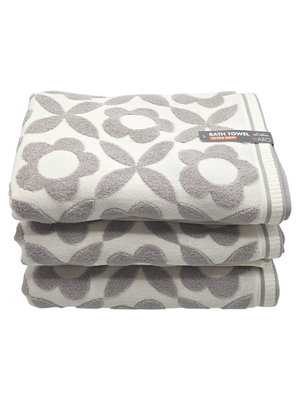 Caro Home 4pc Gray White Daisy Days Raised Floral Bath Towels 30x54